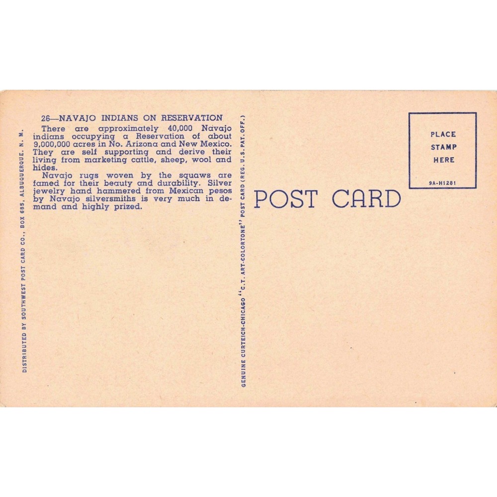 Vtg Navajo Indians Hogan Reservation Linen Postcard Curteich Chicago VG+ - Picture 2 of 2